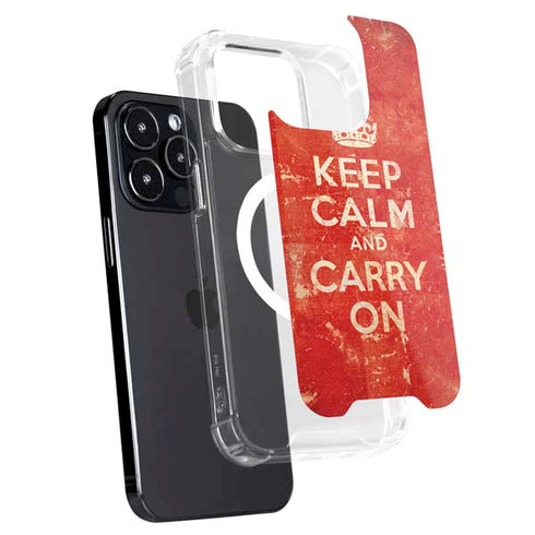 Keep Calm and Carry On Distressed iPhone 16 Pro MagSafe Case